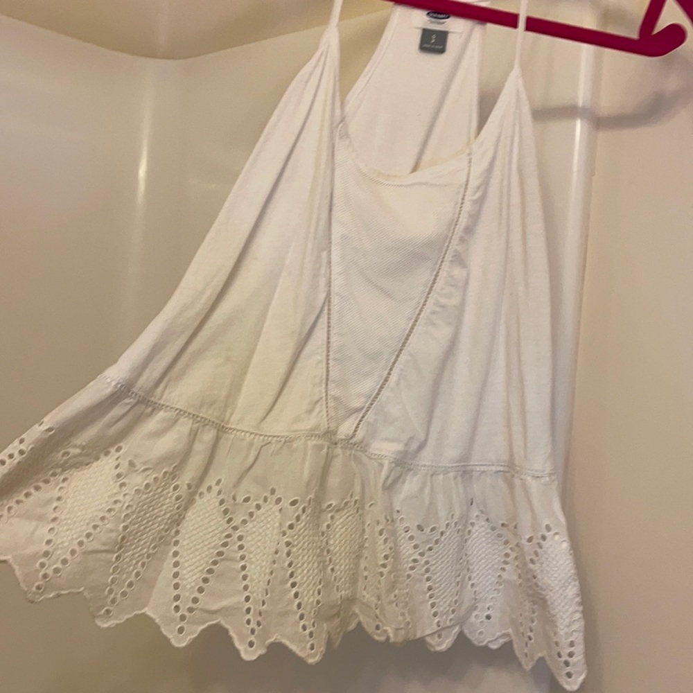 Eyelet detailed peplum tank